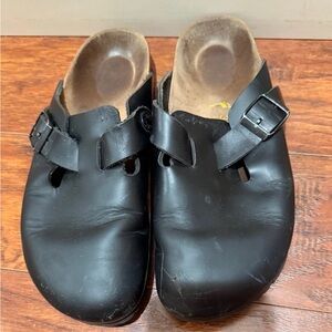 Birkenstock Black Leather Clogs with Buckles